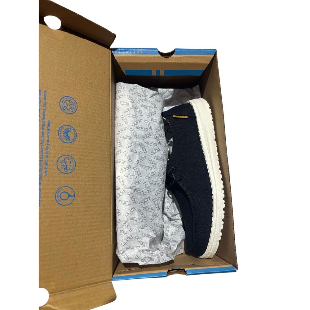 Hey Dude Wendy Youth style new in box in solid black white soles in size 4 or 5